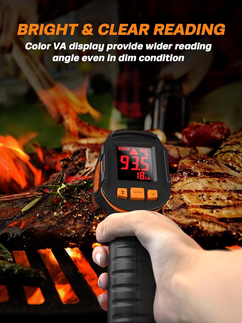 Mecurate Infrared Thermometer Gun -58°F to 1112°F, Laser Temperature Gun with Adjustable Emissivity, Max/Min/Hold for Cooking, BBQ, Freezer, Industrial Use​,with Long Probe Meat Thermometer - Image 5